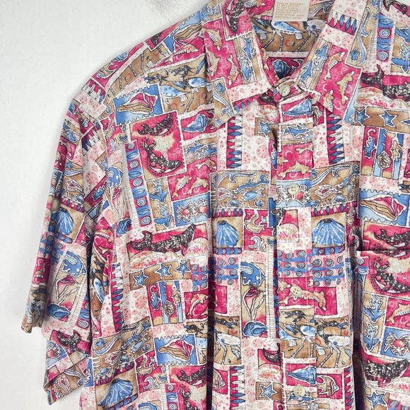 Go Barefoot Hawaiian Shirt Fish Sea Creatures Short Sleeve Size XL EUC L2394 - Picture 2 of 12